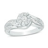 Thumbnail Image 0 of 1/2 CT. T.W. Diamond Frame Double Row Swirl Bypass Engagement Ring in Sterling Silver - Size 7