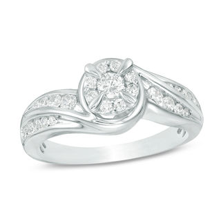 1/2 CT. T.W. Diamond Frame Double Row Swirl Bypass Engagement Ring in Sterling Silver - Size 7