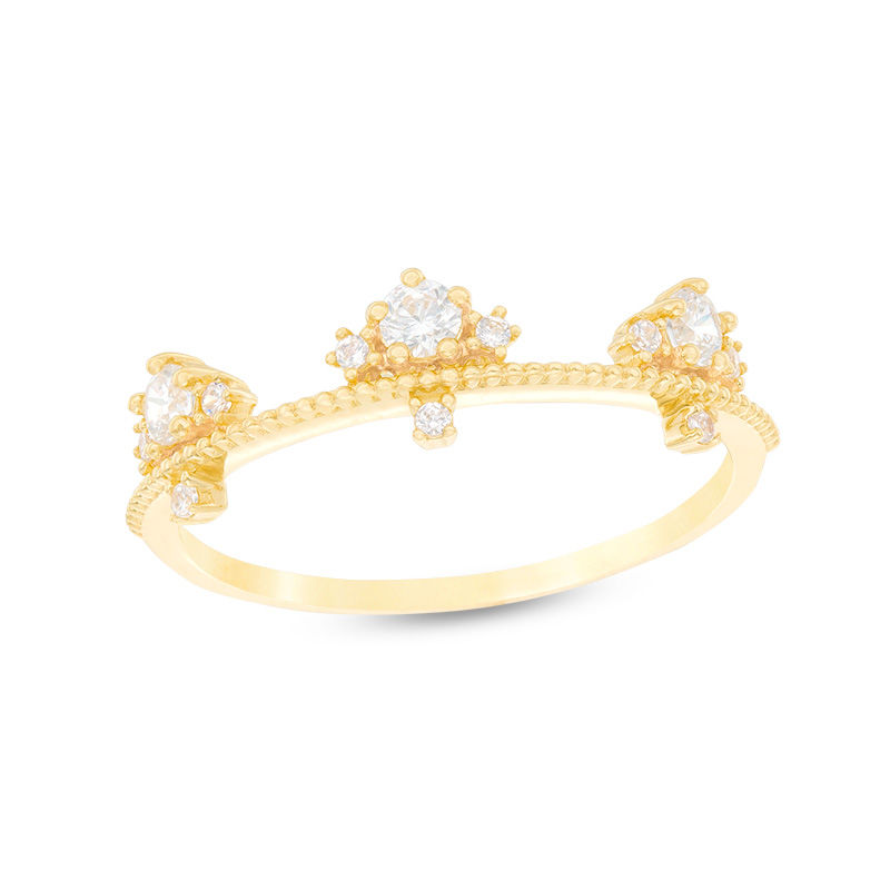 Cubic Zirconia Vintage-Style Tiara Ring in 10K Gold - Size 7
