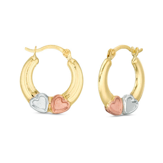 Child's Double Heart Hoop Earrings in 10K Tri-Tone Gold