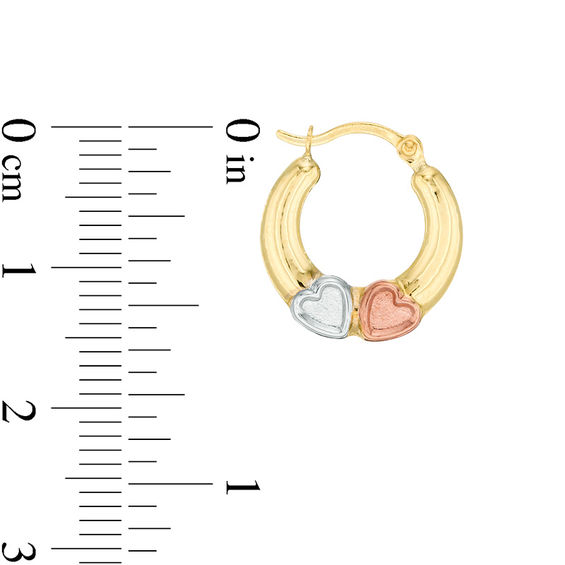 Child's Double Heart Hoop Earrings in 10K Tri-Tone Gold