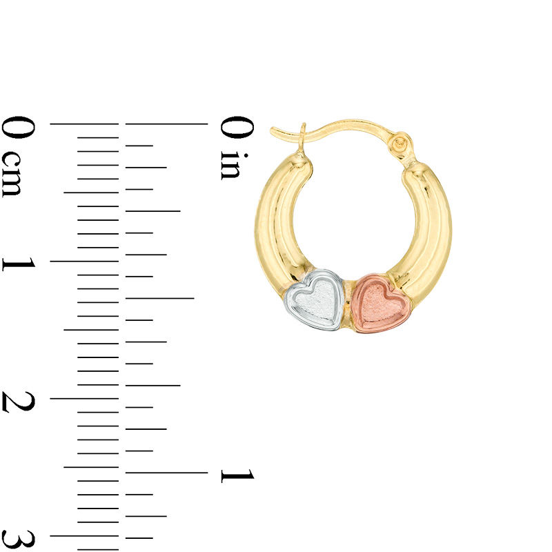 Main Image 2 of Child's Double Heart Hoop Earrings in 10K Tri-Tone Gold