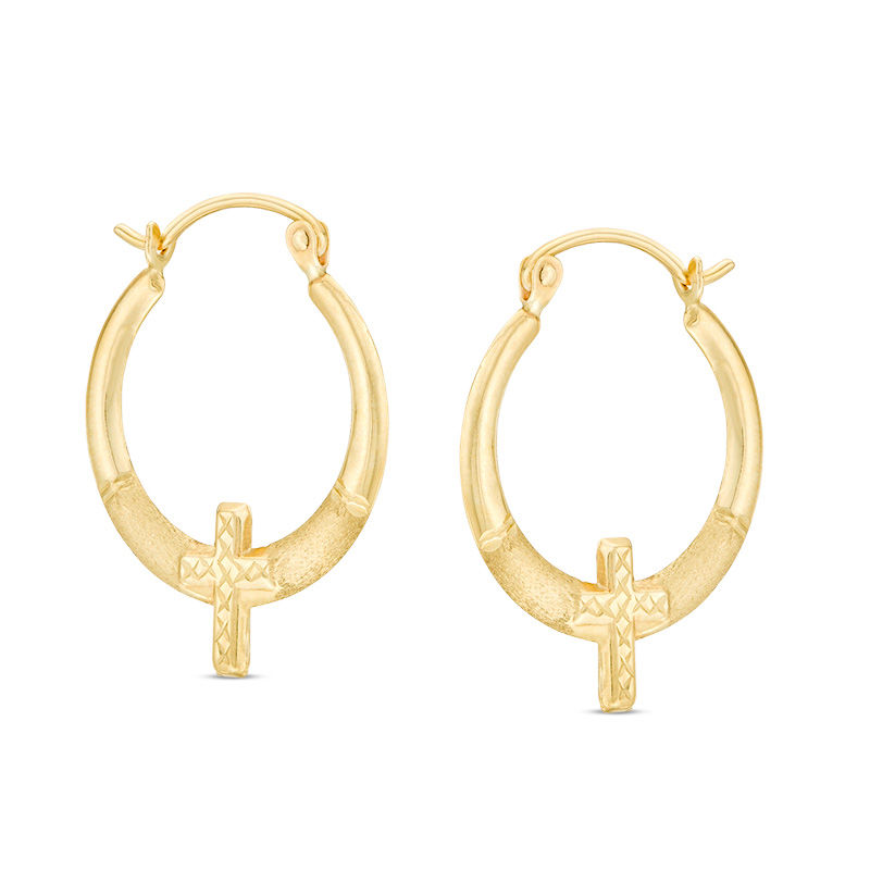 Multi-Finish Cross Hoop Earrings in 10K Stamp Hollow Gold