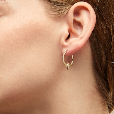 Multi-Finish Cross Hoop Earrings in 10K Stamp Hollow Gold