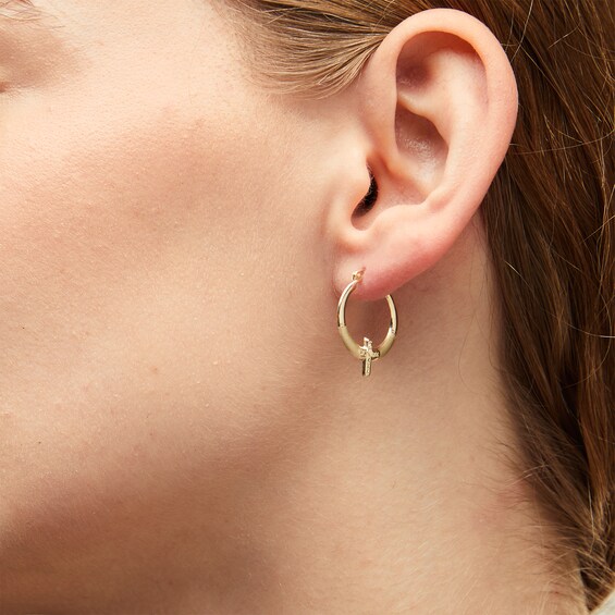 Multi-Finish Cross Hoop Earrings in 10K Stamp Hollow Gold