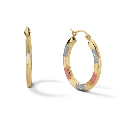Diamond-Cut Stripe Hoop Earrings in 10K Stamp Hollow Tri-Tone Gold
