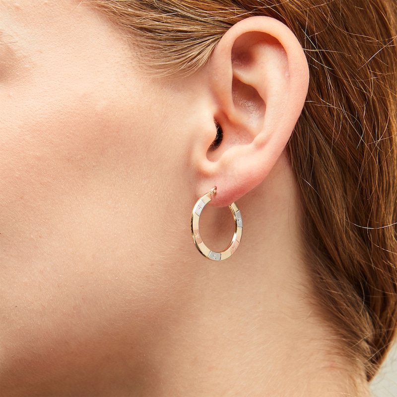 Diamond-Cut Stripe Hoop Earrings in 10K Stamp Hollow Tri-Tone Gold
