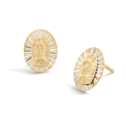 Diamond-Cut Oval Virgin Mary Stud Earrings in 10K Gold