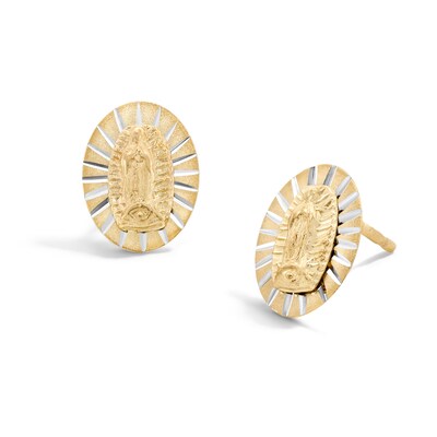 Diamond-Cut Oval Virgin Mary Stud Earrings in 10K Gold