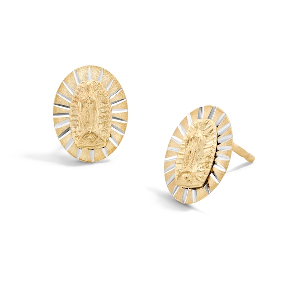 Diamond-Cut Oval Virgin Mary Stud Earrings in 10K Gold