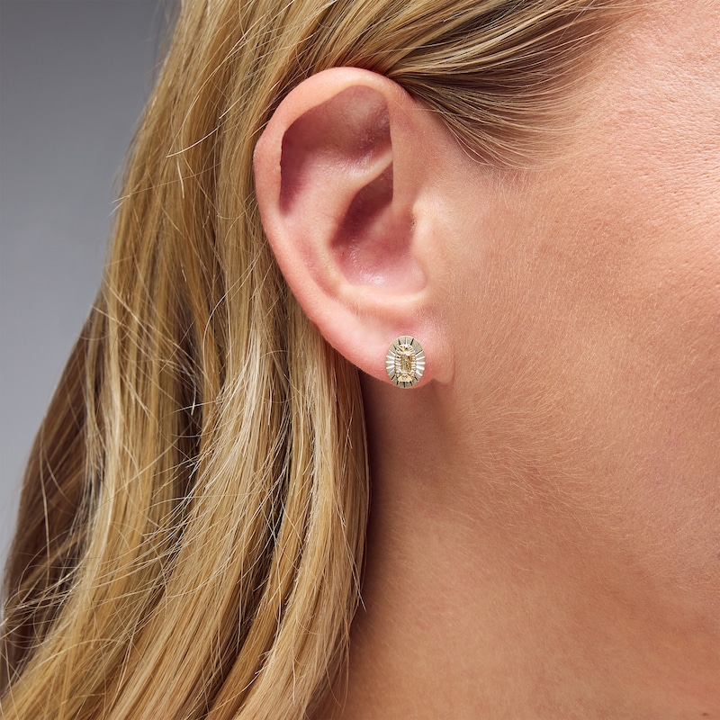 Main Image 2 of Diamond-Cut Oval Virgin Mary Stud Earrings in 10K Gold