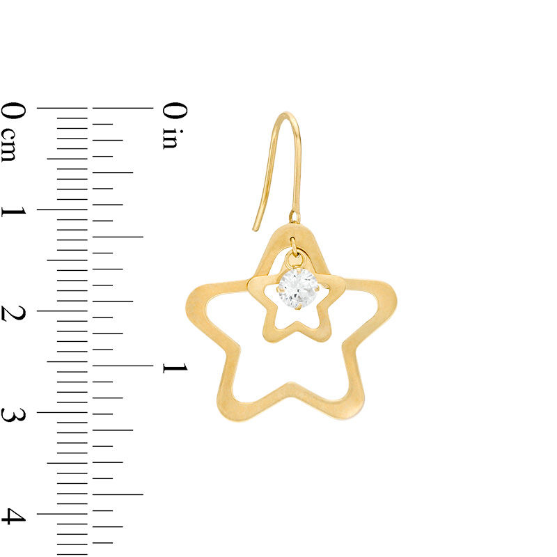 Main Image 2 of 4mm Cubic Zirconia Dangle and Double Open Star Drop Earrings in 10K Gold