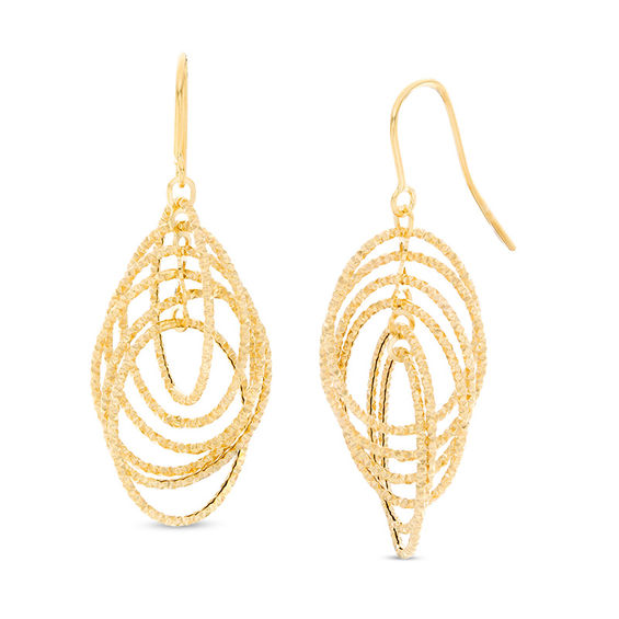 Diamond-Cut Layered Interlocking Circles Drop Earrings in 10K Gold