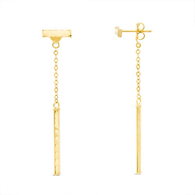 Diamond-Cut Double Bar Dangle Front/Back Earrings in 10K Gold