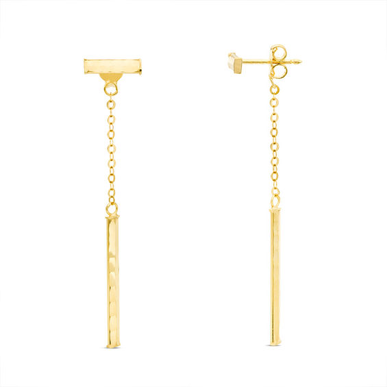 Diamond-Cut Double Bar Dangle Front/Back Earrings in 10K Gold