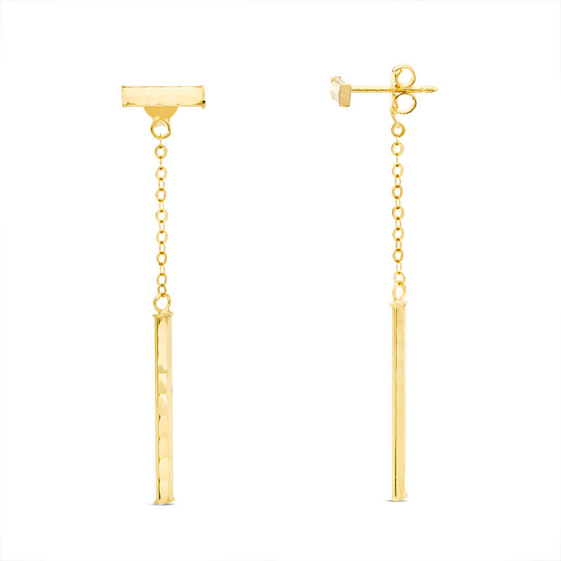 Main Image 1 of Diamond-Cut Double Bar Dangle Front/Back Earrings in 10K Gold