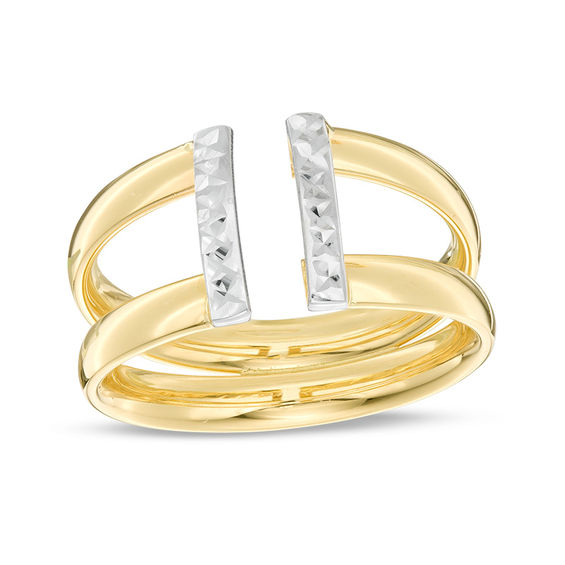 Multi-Finish Double Row Open Shank Wrap Ring in 10K Two-Tone Gold - Size 7