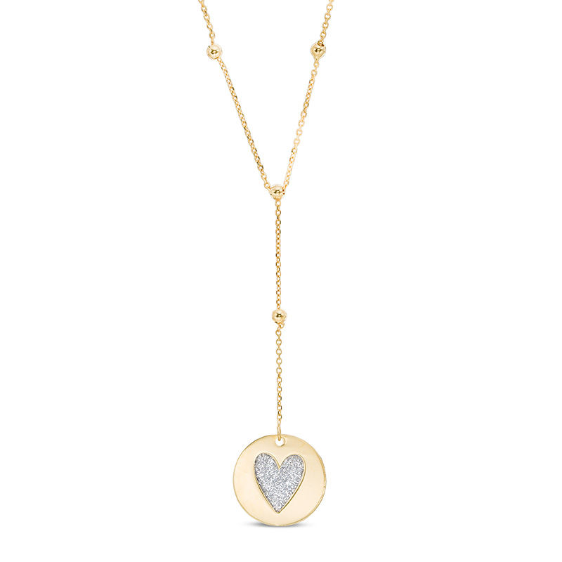 Main Image 1 of Glitter Enamel Heart Disc Bead Station Lariat Necklace in 10K Gold