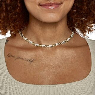 Alternating Crystal Elephant Stampato Necklace in 10K Gold Bonded Sterling Silver - 17"