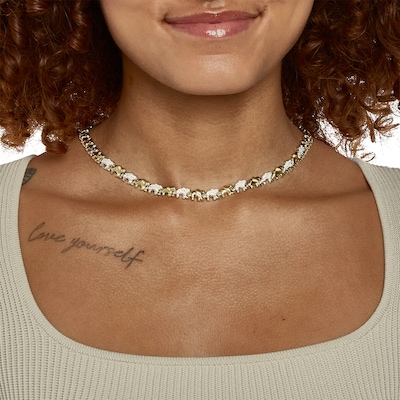 Alternating Crystal Elephant Stampato Necklace in 10K Gold Bonded Sterling Silver - 17"
