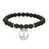 Thumbnail Image 1 of 8mm Simulated Onyx Bead and Anchor Charm Stretch Bracelet in Sterling Silver - 7.5"