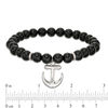 Thumbnail Image 2 of 8mm Simulated Onyx Bead and Anchor Charm Stretch Bracelet in Sterling Silver - 7.5"