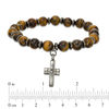 Thumbnail Image 1 of 8mm Simulated Tiger's Eye Bead and Cubic Zirconia Cross Charm Stretch Bracelet in Sterling Silver - 7.5"