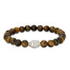 Thumbnail Image 1 of 8mm Simulated Tiger's Eye Bead and Sideways Buddha Head Stretch Bracelet in Sterling Silver - 7.5"