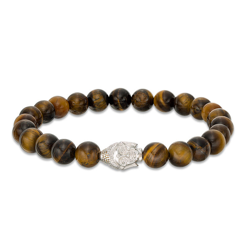 8mm Simulated Tiger's Eye Bead and Sideways Buddha Head Stretch ...