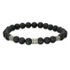 8mm Simulated Onyx and Ornate Oxidized Bead Station Stretch Bracelet in Sterling Silver - 7.5"