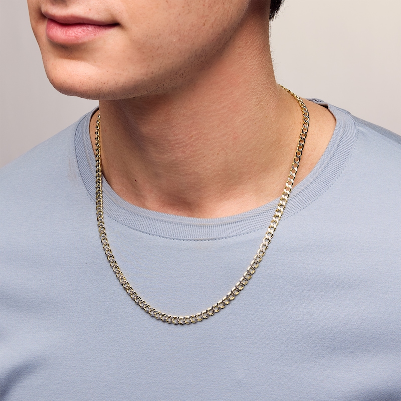 Main Image 2 of 10K Semi-Solid Gold Diamond-Cut Cuban Curb Two-Tone Chain - 22"