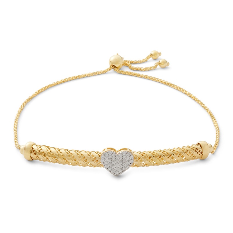 Main Image 1 of Cubic Zirconia Heart Cluster Mesh Bolo Bracelet in 10K Solid Gold - 9"