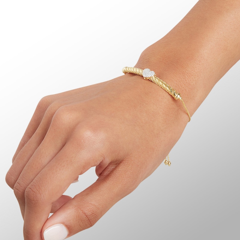 Main Image 3 of Cubic Zirconia Heart Cluster Mesh Bolo Bracelet in 10K Solid Gold - 9"