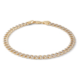 10K Semi-Solid Gold Diamond-Cut Cuban Curb Two-Tone Chain Bracelet - 8.5&quot;