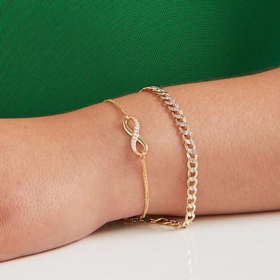 10K Semi-Solid Gold Diamond-Cut Cuban Curb Two-Tone Chain Bracelet - 8.5"