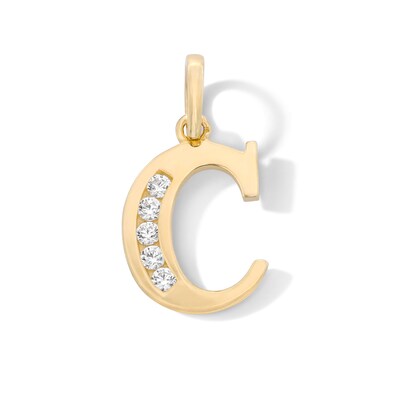 10K Solid Gold CZ Channel "C" Initial Necklace Charm