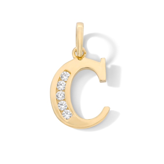 Cubic Zirconia "C" Initial Charm Pendant in 10K Solid Gold