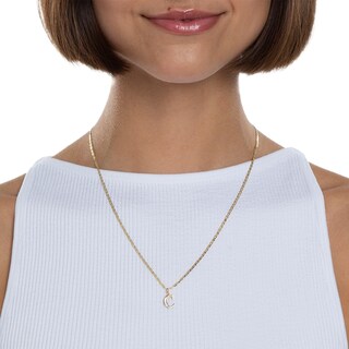 10K Solid Gold CZ Channel "C" Initial Necklace Charm