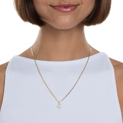 10K Solid Gold CZ Channel "C" Initial Necklace Charm