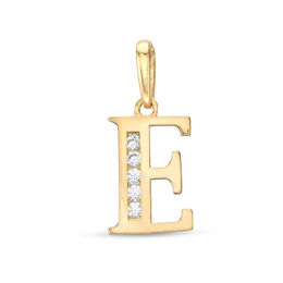 Cubic Zirconia &quot;E&quot; Initial Charm Pendant in 10K Solid Gold