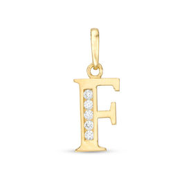 Cubic Zirconia &quot;F&quot; Initial Charm Pendant in 10K Solid Gold