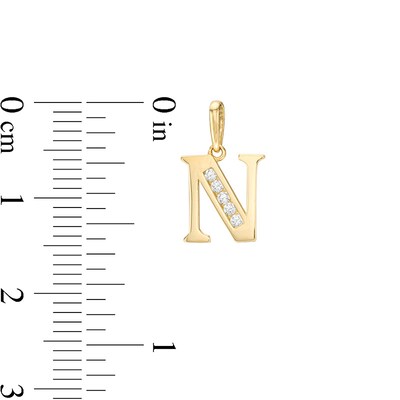 10K Solid Gold CZ Channel "N" Initial Necklace Charm
