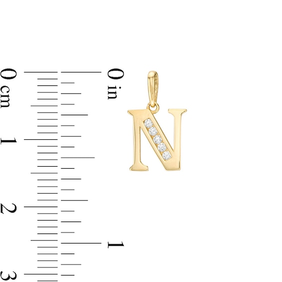 10K Solid Gold CZ Channel "N" Initial Necklace Charm