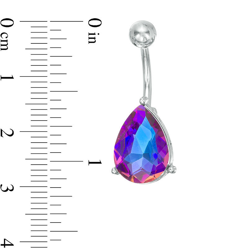 014 Gauge Pear-Shaped Iridescent Crystal Belly Button Ring in Stainless Steel