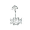 Thumbnail Image 1 of 014 Gauge Baguette and Princess Cubic Zirconia Three Stone Belly Button Ring in Stainless Steel
