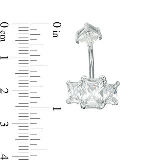014 Gauge Baguette and Princess Cubic Zirconia Three Stone Belly Button Ring in Stainless Steel