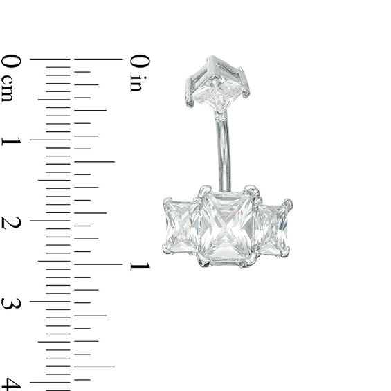 014 Gauge Baguette and Princess Cubic Zirconia Three Stone Belly Button Ring in Stainless Steel