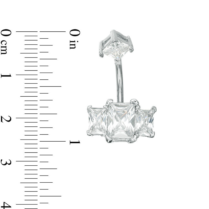 Main Image 2 of 014 Gauge Baguette and Princess Cubic Zirconia Three Stone Belly Button Ring in Stainless Steel