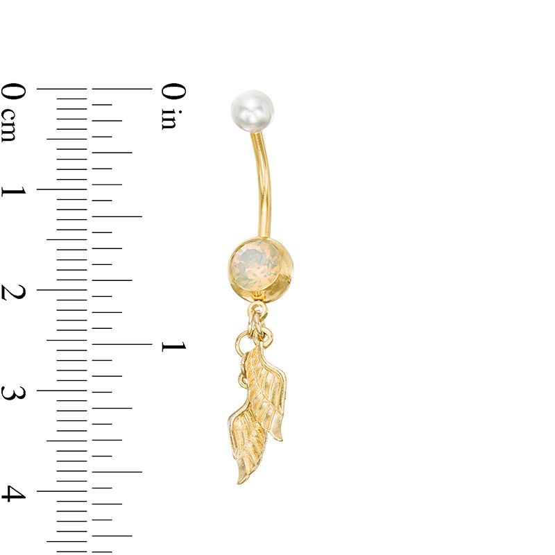 Main Image 2 of 014 Gauge 8mm Iridescent Crystal and Faux Pearl Angel Wings Dangle Belly Button Ring in Stainless Steel with Yellow IP