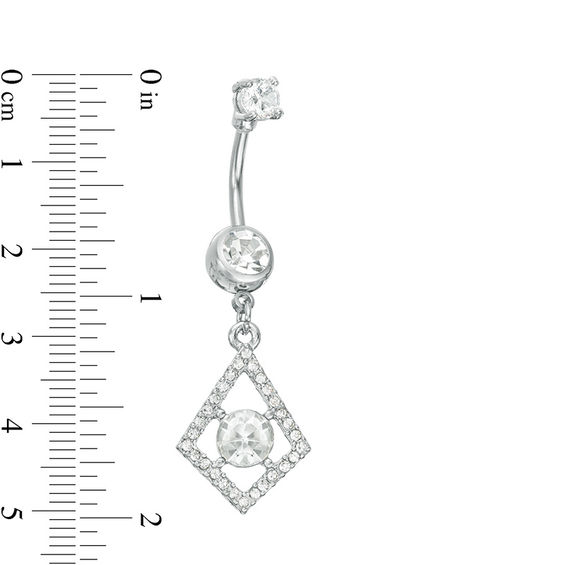 014 Gauge Cubic Zirconia and Crystal Geometric Frame Dangle Belly Button Ring in Stainless Steel